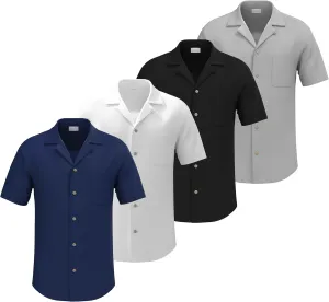 4 Pack - Mens Short Sleeve Button Down Shirts – Wrinkle Free, Muscle Fit, Stylish Casual