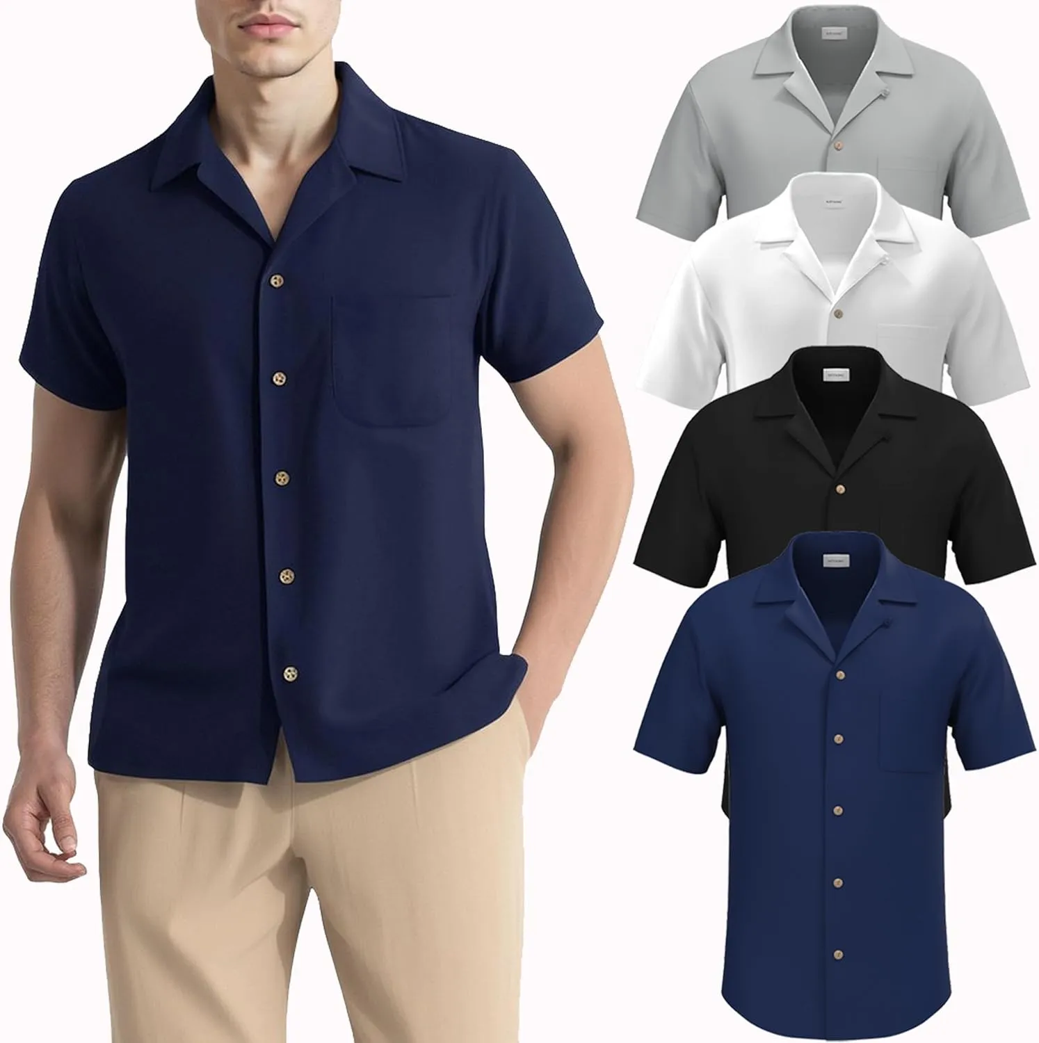 4 Pack - Mens Short Sleeve Button Down Shirts – Wrinkle Free, Muscle Fit, Stylish Casual