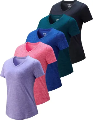 5 Pack: Women's Dry Fit Short Sleeve T Shirts, Athletic Workout Tee Tops for Gym Yoga Running