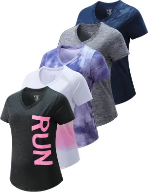 5 Pack: Women's Dry Fit Short Sleeve T Shirts, Athletic Workout Tee Tops for Gym Yoga Running