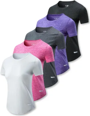 5 Pack: Women's Dry Fit Short Sleeve T Shirts, Athletic Workout Tee Tops for Gym Yoga Running