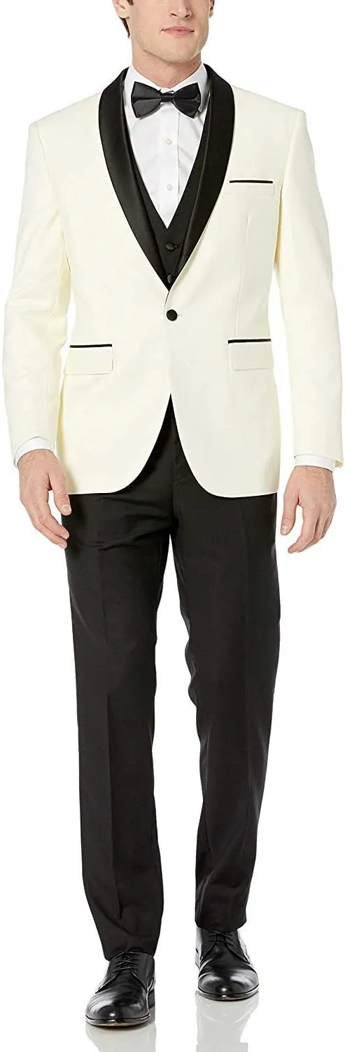 Adam Baker Men's 100% Wool Modern Fit Single Breasted Three Piece Tuxedo - Colors