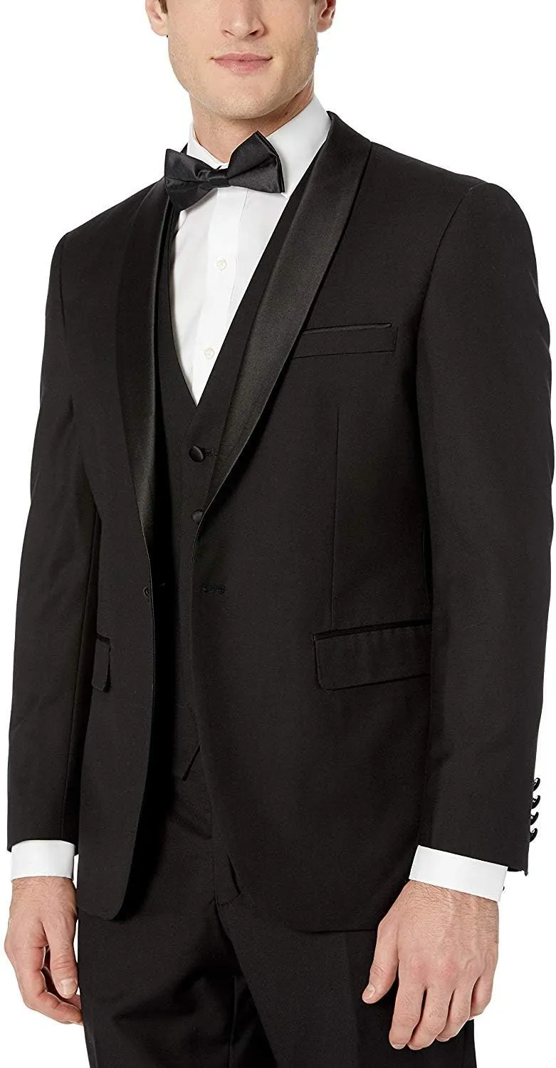 Adam Baker Men's 100% Wool Modern Fit Single Breasted Three Piece Tuxedo - Colors