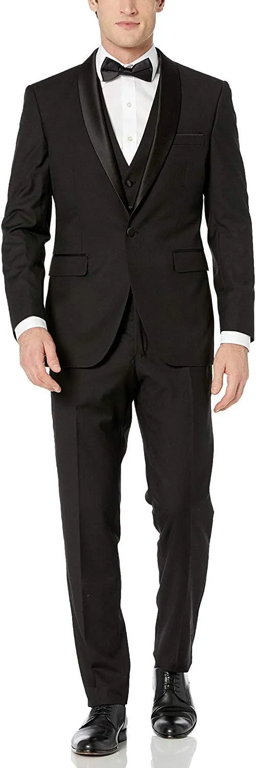 Adam Baker Men's 100% Wool Modern Fit Single Breasted Three Piece Tuxedo - Colors