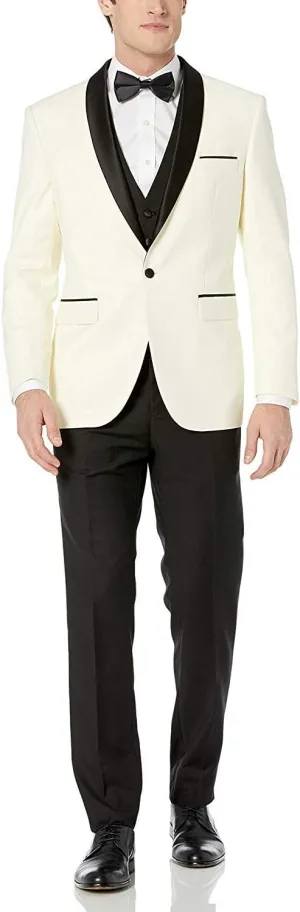 Adam Baker Men's 100% Wool Modern Fit Single Breasted Three Piece Tuxedo - Colors