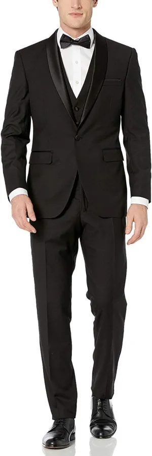 Adam Baker Men's 100% Wool Modern Fit Single Breasted Three Piece Tuxedo - Colors
