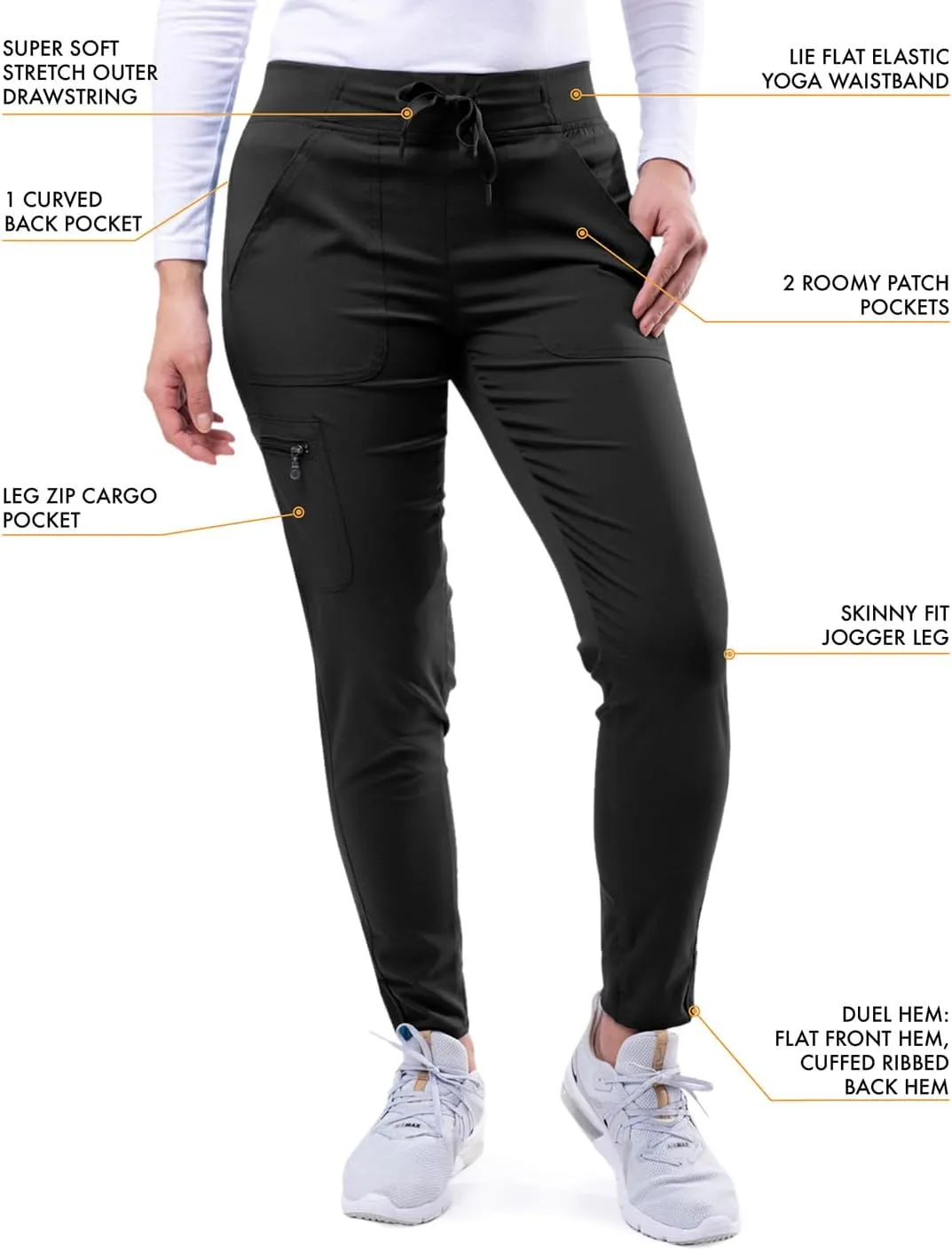 Adar Pro Modern Athletic Scrub Set For Women - Modern V-Neck Scrub Top & Yoga Jogger Scrub Pants