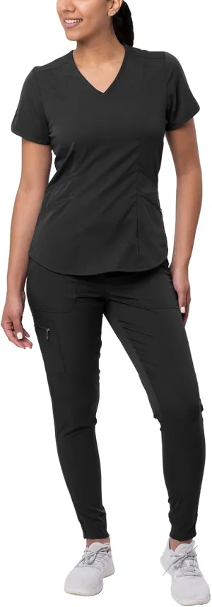 Adar Pro Modern Athletic Scrub Set For Women - Modern V-Neck Scrub Top & Yoga Jogger Scrub Pants