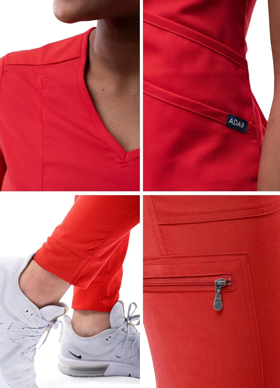Adar Pro Modern Athletic Scrub Set For Women - Modern V-Neck Scrub Top & Yoga Jogger Scrub Pants