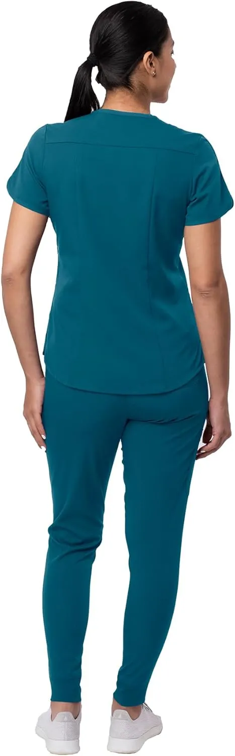 Adar Pro Modern Athletic Scrub Set For Women - Modern V-Neck Scrub Top & Yoga Jogger Scrub Pants