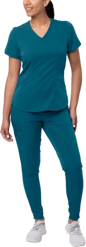 Adar Pro Modern Athletic Scrub Set For Women - Modern V-Neck Scrub Top & Yoga Jogger Scrub Pants