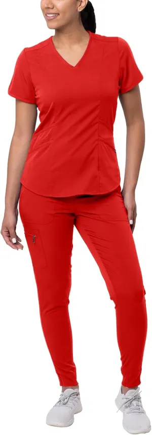 Adar Pro Modern Athletic Scrub Set For Women - Modern V-Neck Scrub Top & Yoga Jogger Scrub Pants