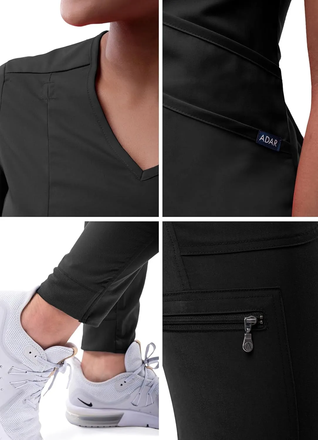 Adar Pro Modern Athletic Scrub Set For Women - Modern V-Neck Scrub Top & Yoga Jogger Scrub Pants