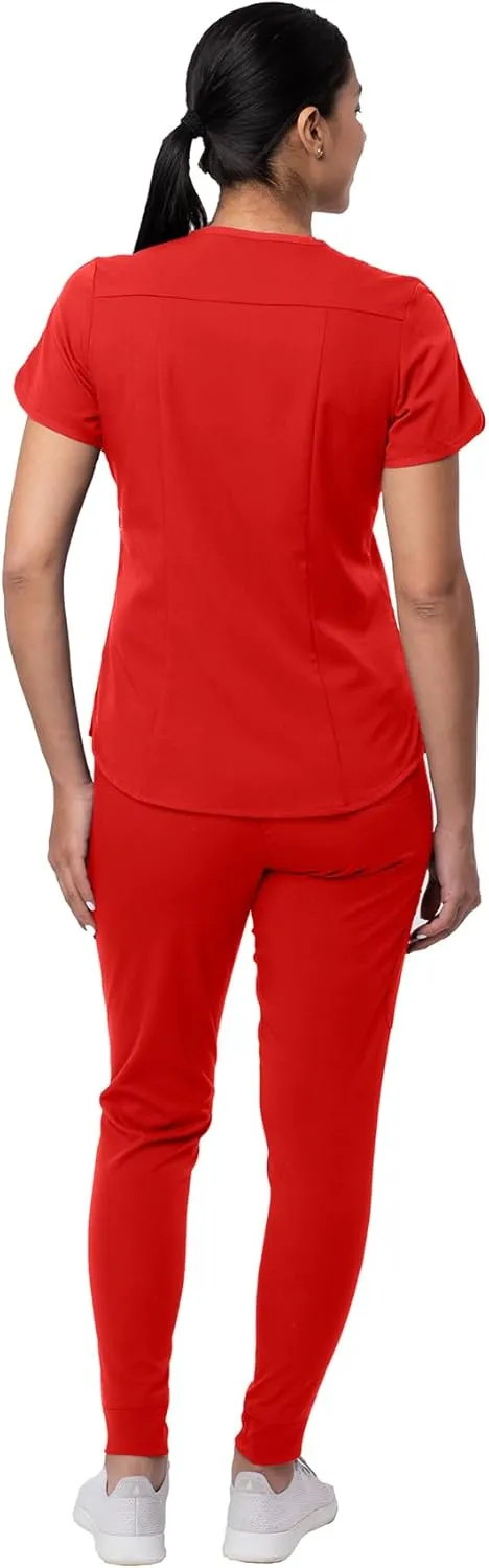 Adar Pro Modern Athletic Scrub Set For Women - Modern V-Neck Scrub Top & Yoga Jogger Scrub Pants