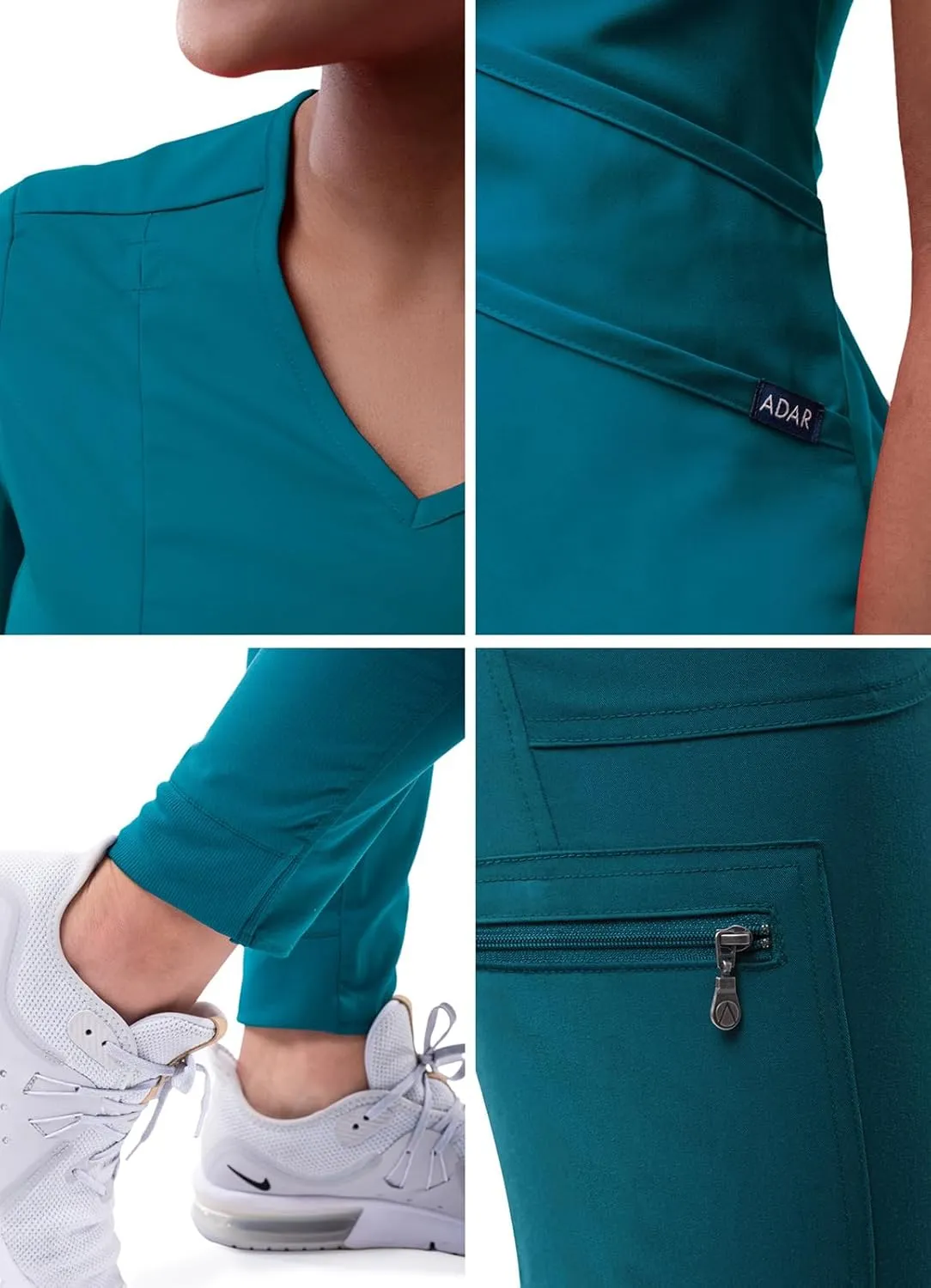 Adar Pro Modern Athletic Scrub Set For Women - Modern V-Neck Scrub Top & Yoga Jogger Scrub Pants