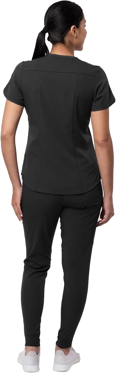Adar Pro Modern Athletic Scrub Set For Women - Modern V-Neck Scrub Top & Yoga Jogger Scrub Pants