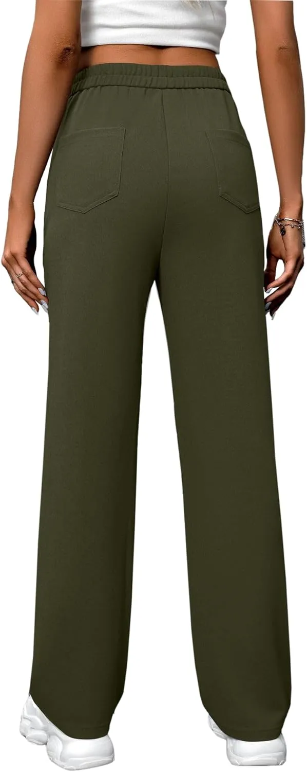 AIFARLD Straight Leg Pants for Women Flexipants High Waisted Button Stretchy Trousers Multiple Pockets Business Work Casual