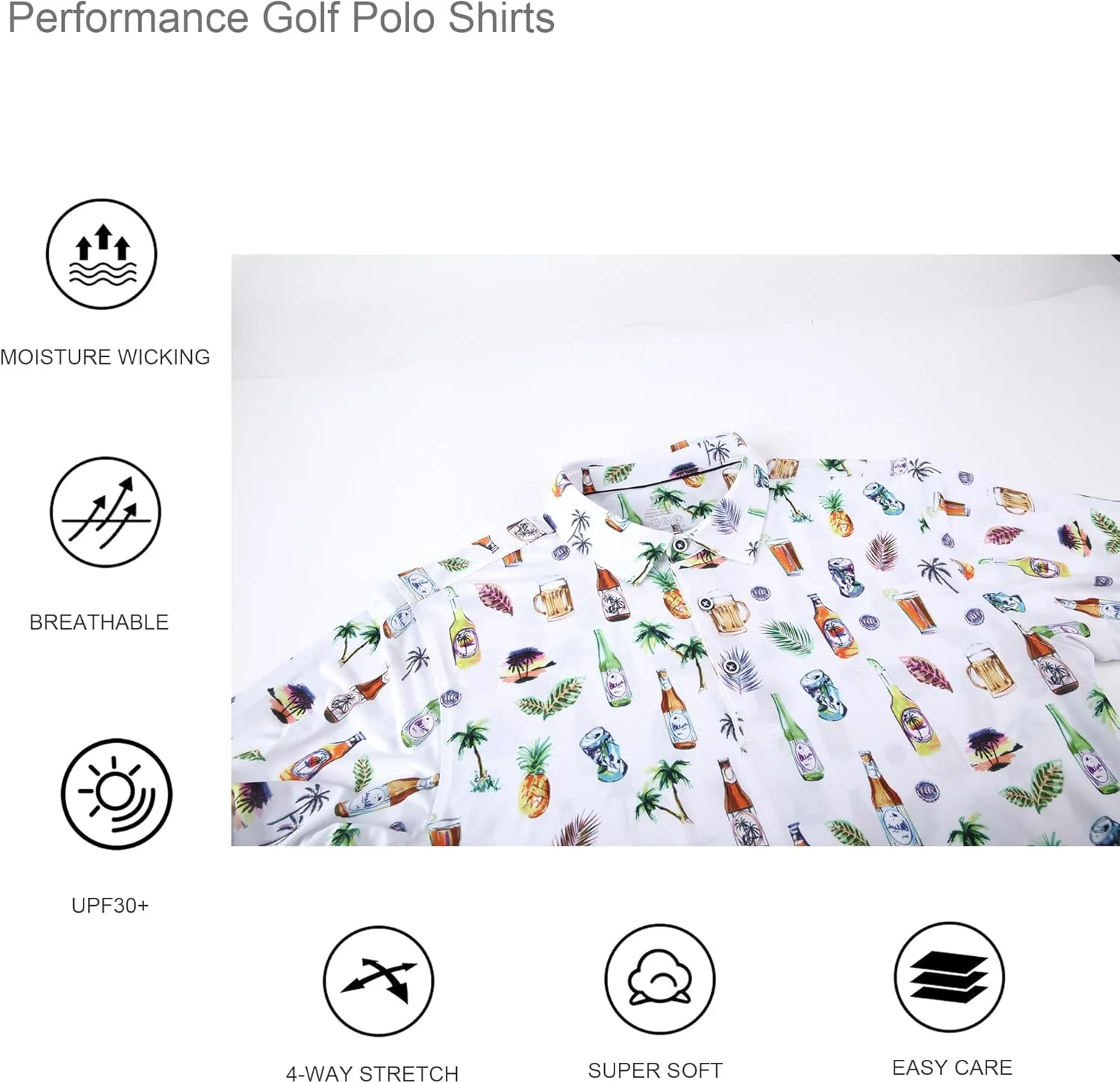 Alex Vando Mens Hawaiian Golf Shirt Moisture Wicking Digital Print Golf Shirts for Men