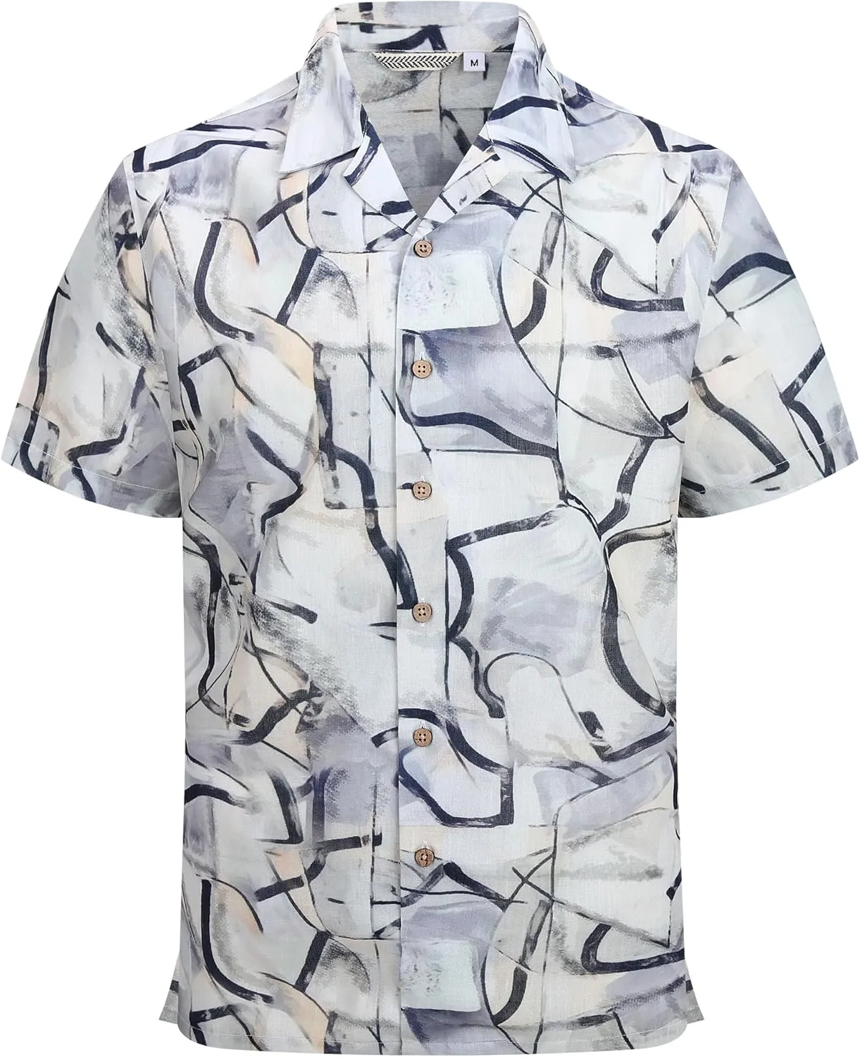 Alex Vando Mens Print Linen Cotton Shirts Short Sleeve Casual Summer Beach Hawaiian Shirt for Men
