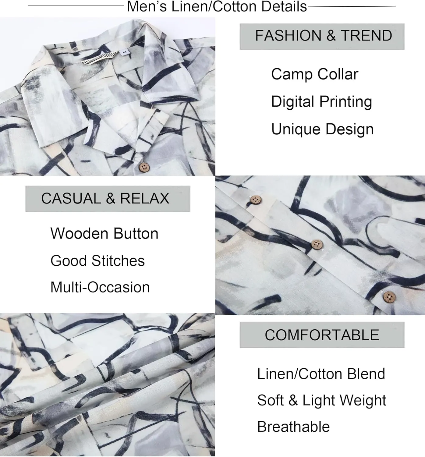 Alex Vando Mens Print Linen Cotton Shirts Short Sleeve Casual Summer Beach Hawaiian Shirt for Men