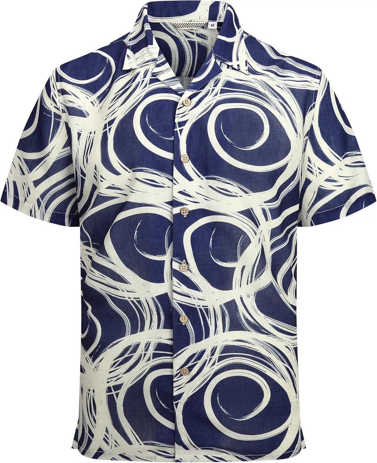 Alex Vando Mens Print Linen Cotton Shirts Short Sleeve Casual Summer Beach Hawaiian Shirt for Men