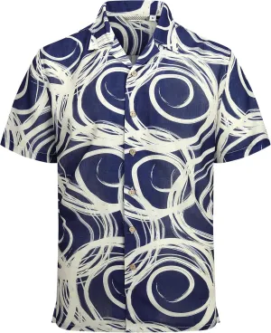Alex Vando Mens Print Linen Cotton Shirts Short Sleeve Casual Summer Beach Hawaiian Shirt for Men