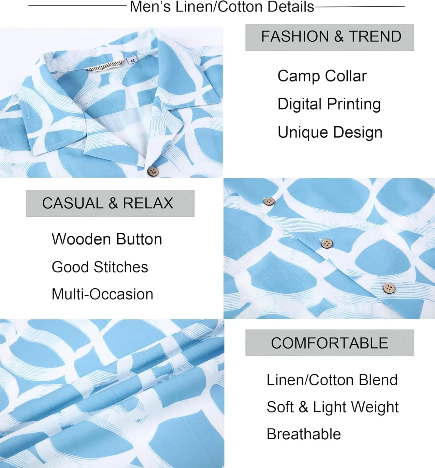 Alex Vando Mens Print Linen Cotton Shirts Short Sleeve Casual Summer Beach Hawaiian Shirt for Men