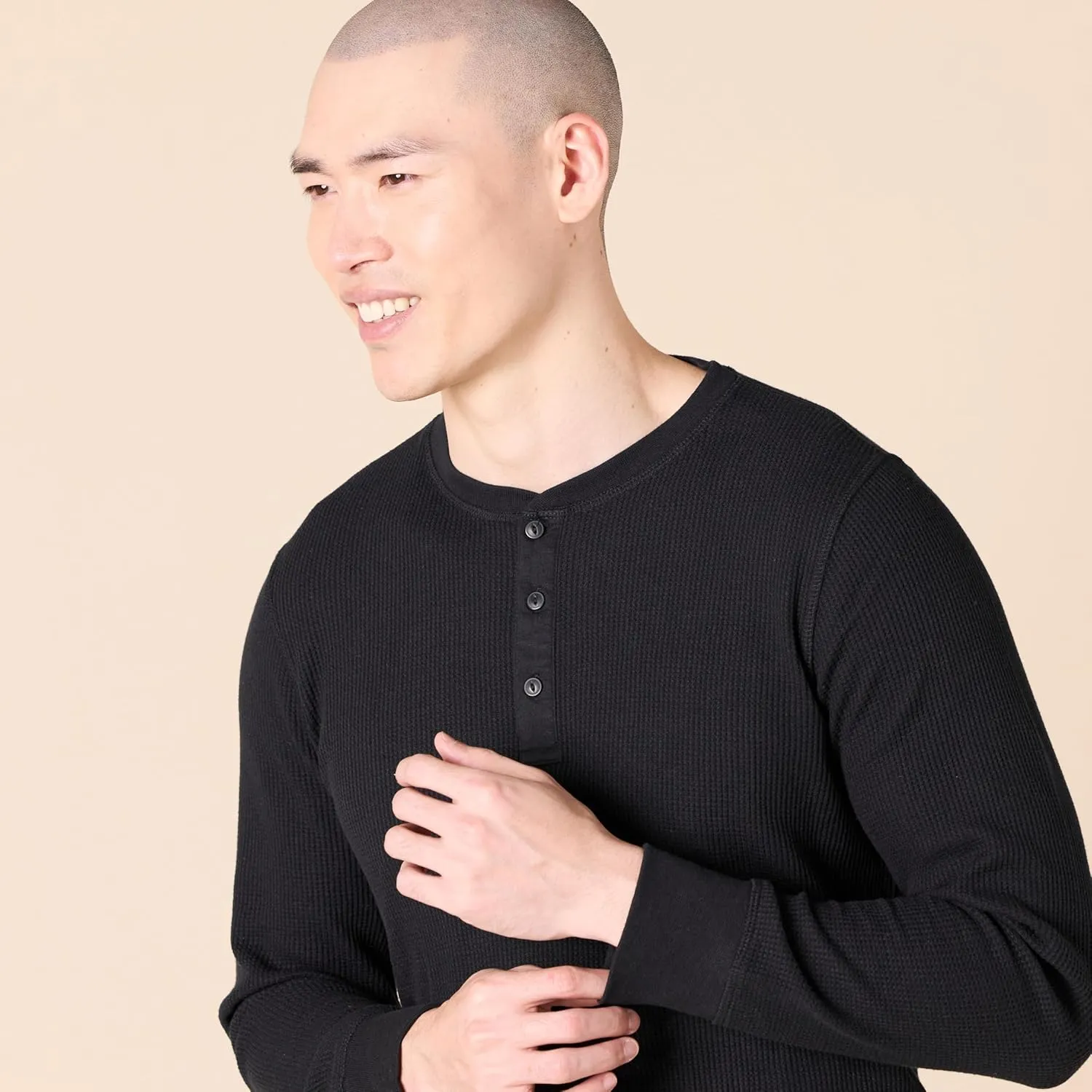 Amazon Essentials Long Sleeve Waffle Henley Shirts for Men, Slim-Fit