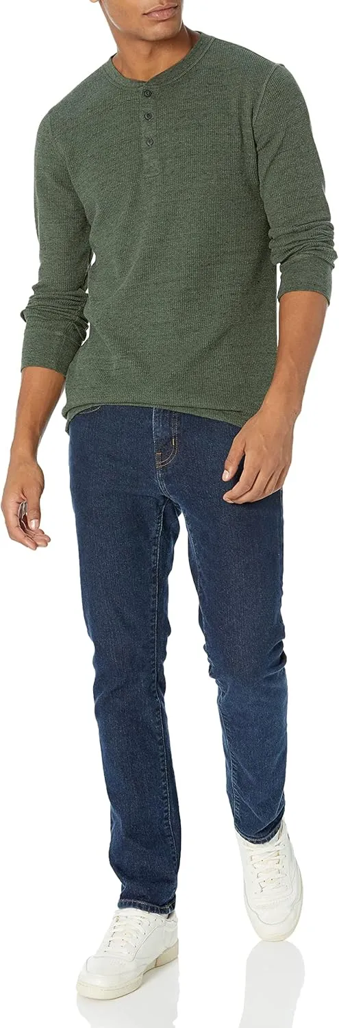 Amazon Essentials Long Sleeve Waffle Henley Shirts for Men, Slim-Fit