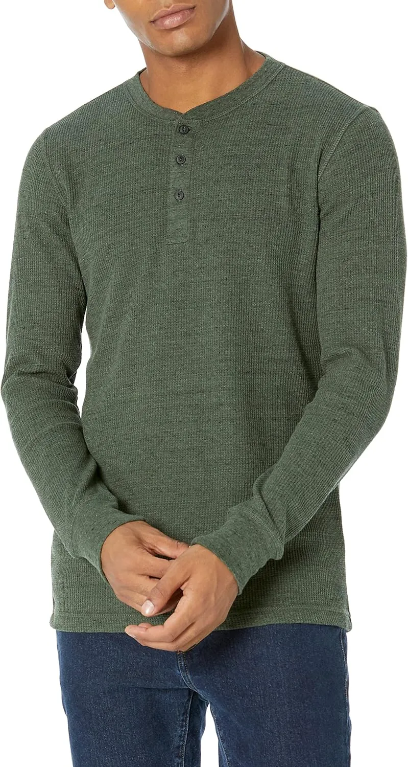 Amazon Essentials Long Sleeve Waffle Henley Shirts for Men, Slim-Fit