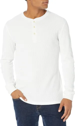 Amazon Essentials Long Sleeve Waffle Henley Shirts for Men, Slim-Fit
