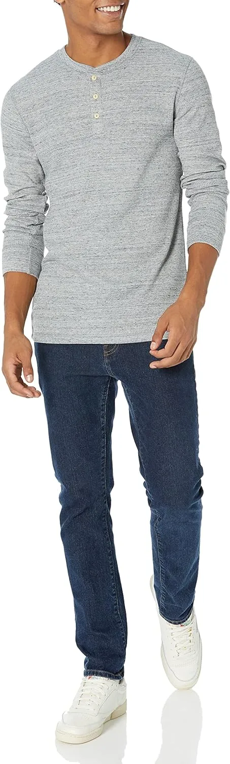 Amazon Essentials Long Sleeve Waffle Henley Shirts for Men, Slim-Fit