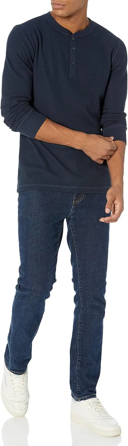 Amazon Essentials Long Sleeve Waffle Henley Shirts for Men, Slim-Fit