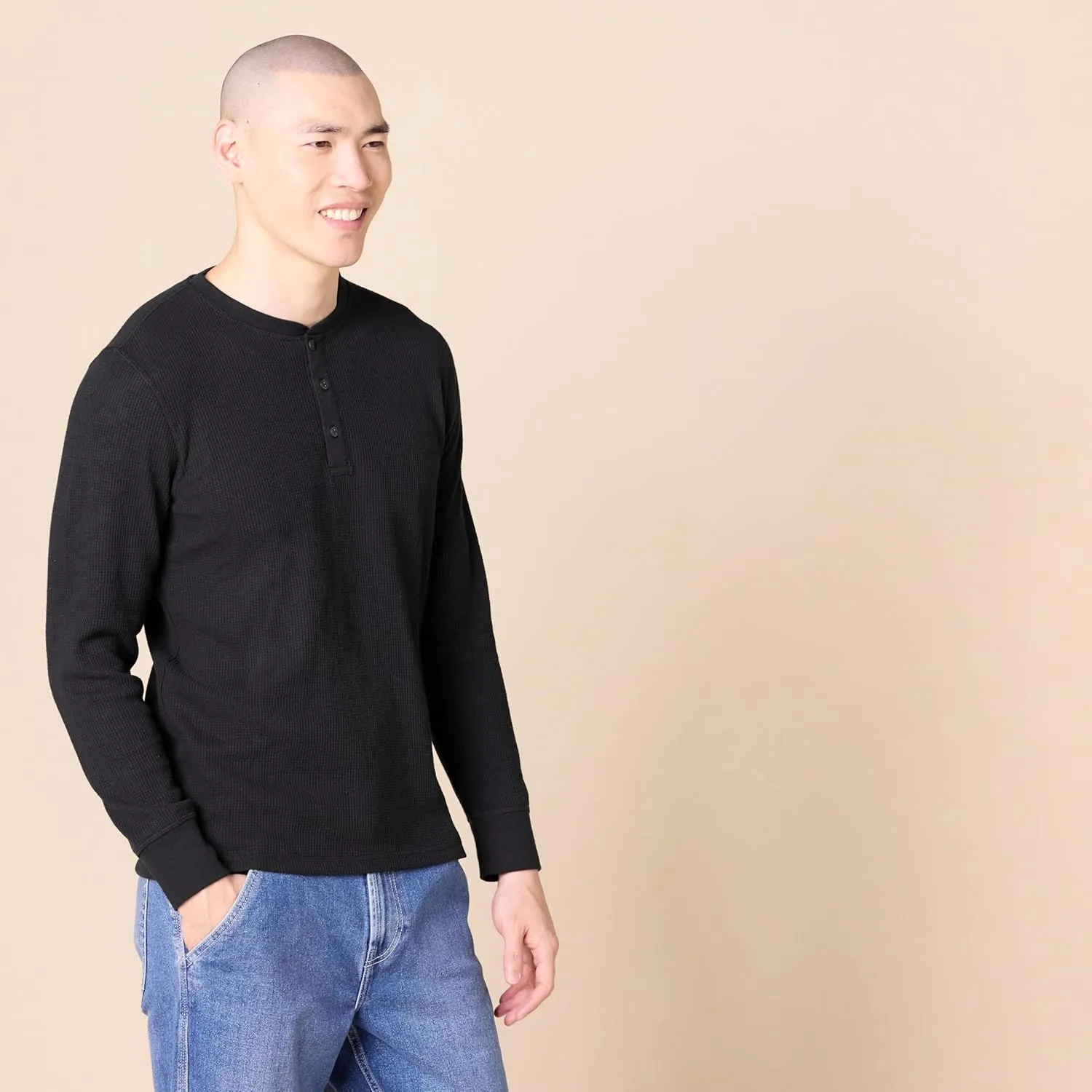 Amazon Essentials Long Sleeve Waffle Henley Shirts for Men, Slim-Fit