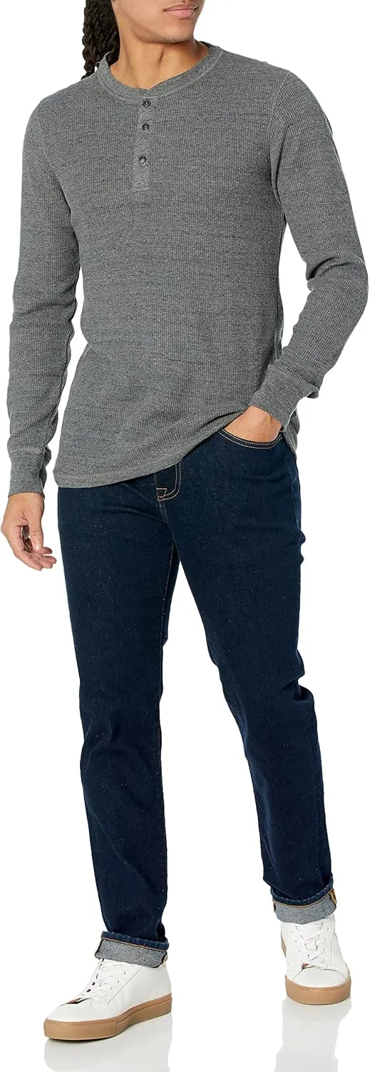 Amazon Essentials Long Sleeve Waffle Henley Shirts for Men, Slim-Fit