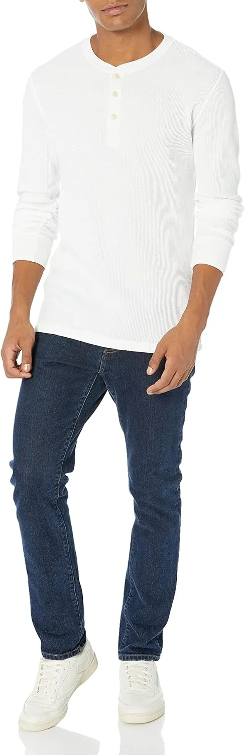 Amazon Essentials Long Sleeve Waffle Henley Shirts for Men, Slim-Fit