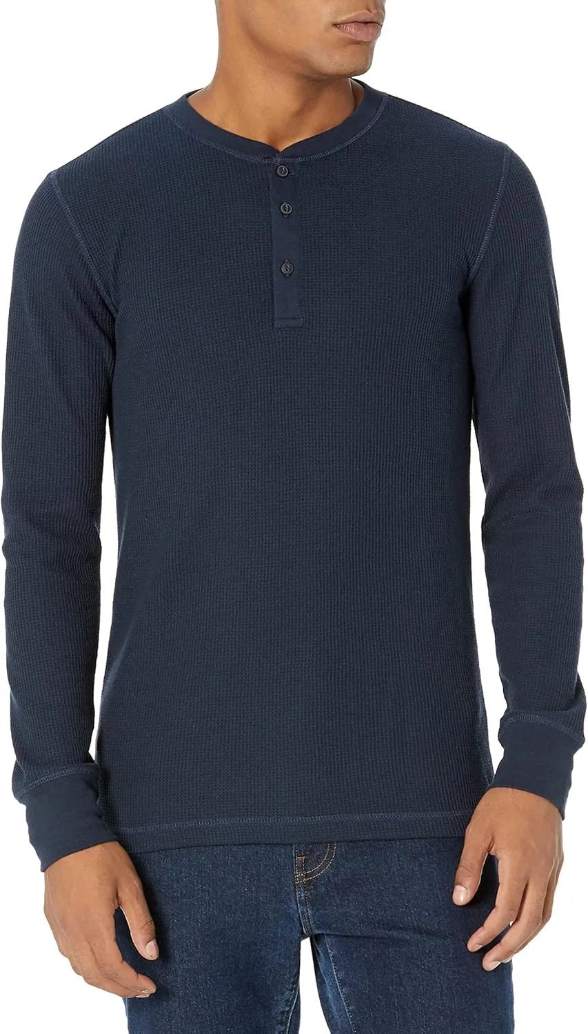 Amazon Essentials Long Sleeve Waffle Henley Shirts for Men, Slim-Fit