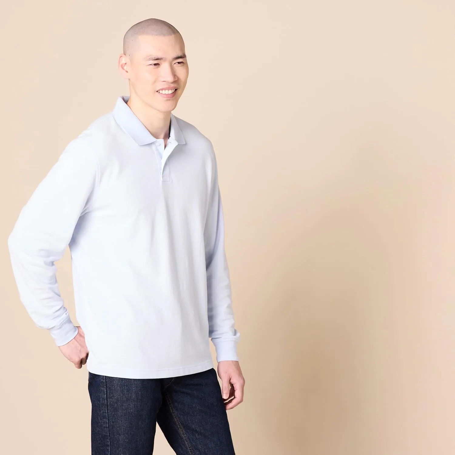 Amazon Essentials Mens Long Sleeve Polo Shirt with Collar, Regular-Fit Pique