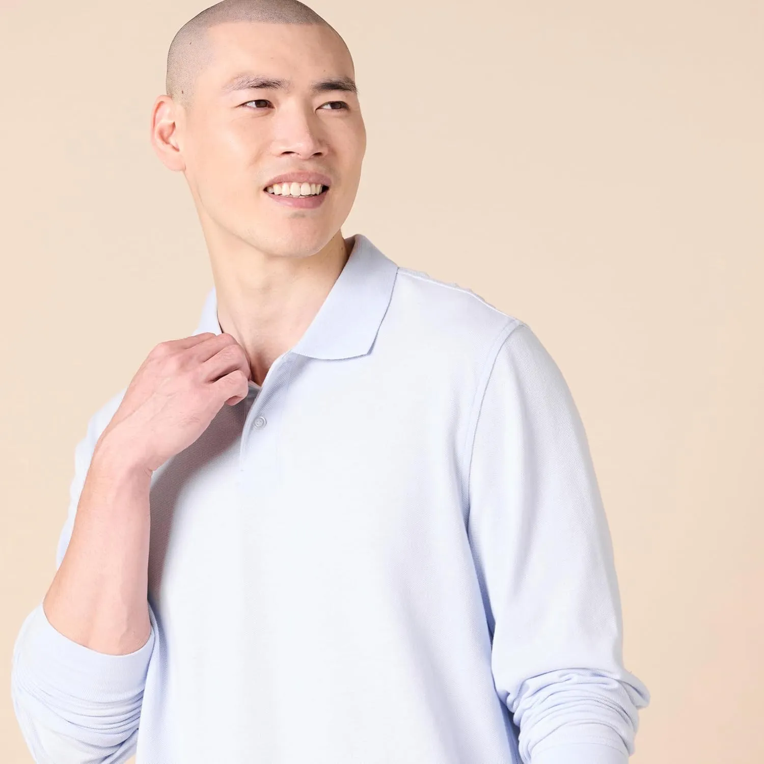 Amazon Essentials Mens Long Sleeve Polo Shirt with Collar, Regular-Fit Pique