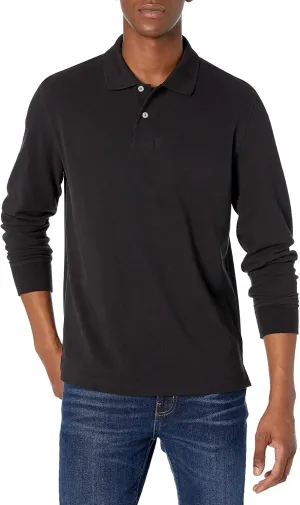 Amazon Essentials Mens Long Sleeve Polo Shirt with Collar, Regular-Fit Pique