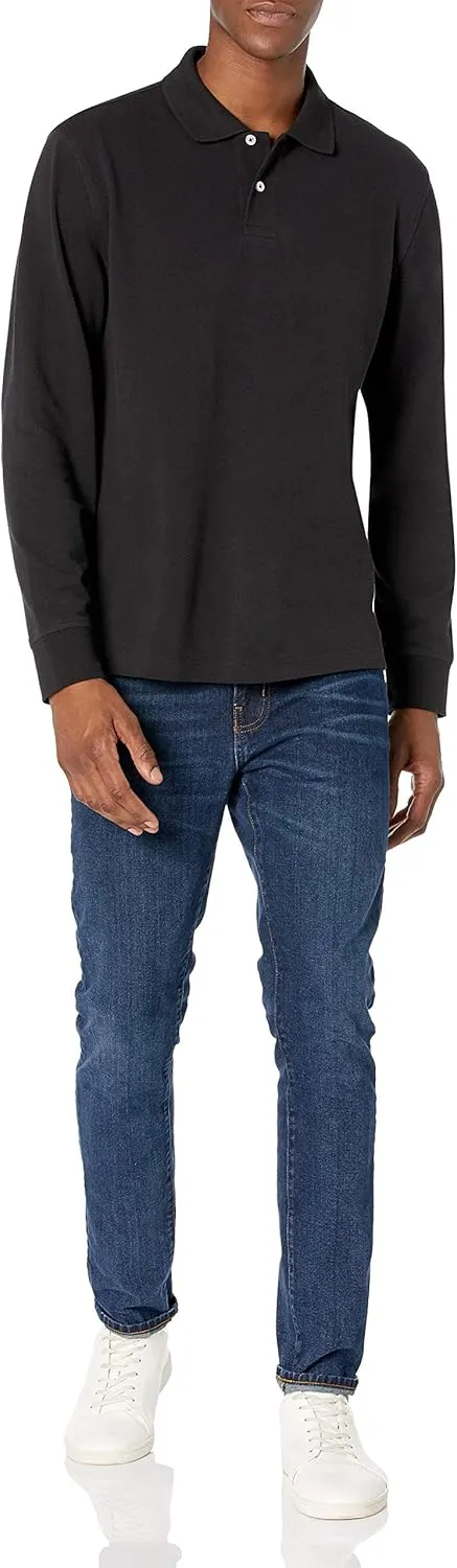Amazon Essentials Mens Long Sleeve Polo Shirt with Collar, Regular-Fit Pique