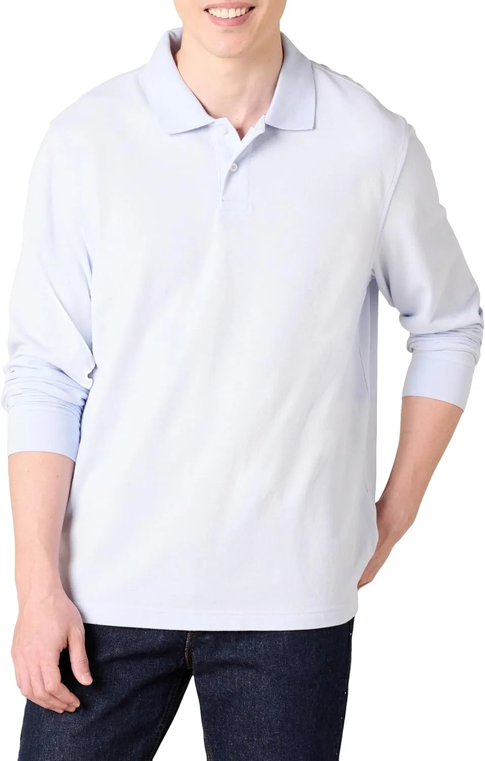 Amazon Essentials Mens Long Sleeve Polo Shirt with Collar, Regular-Fit Pique