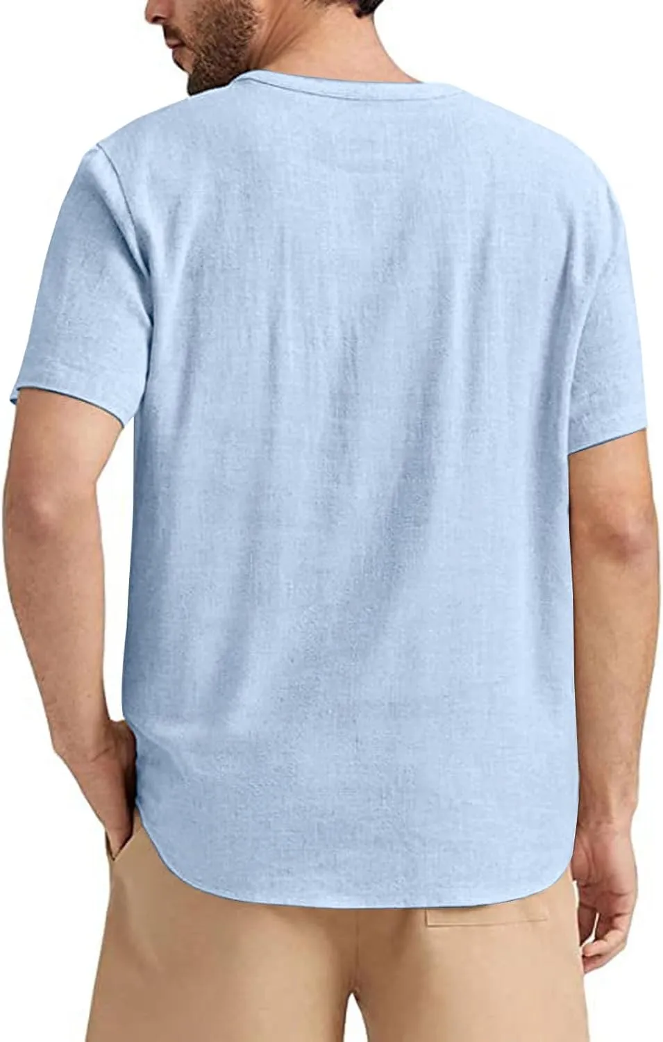 Angbater Men's Linen Shirt Short Beach Hippie T Shirts Casual Summer Lightweight Tropical Henley Shirts