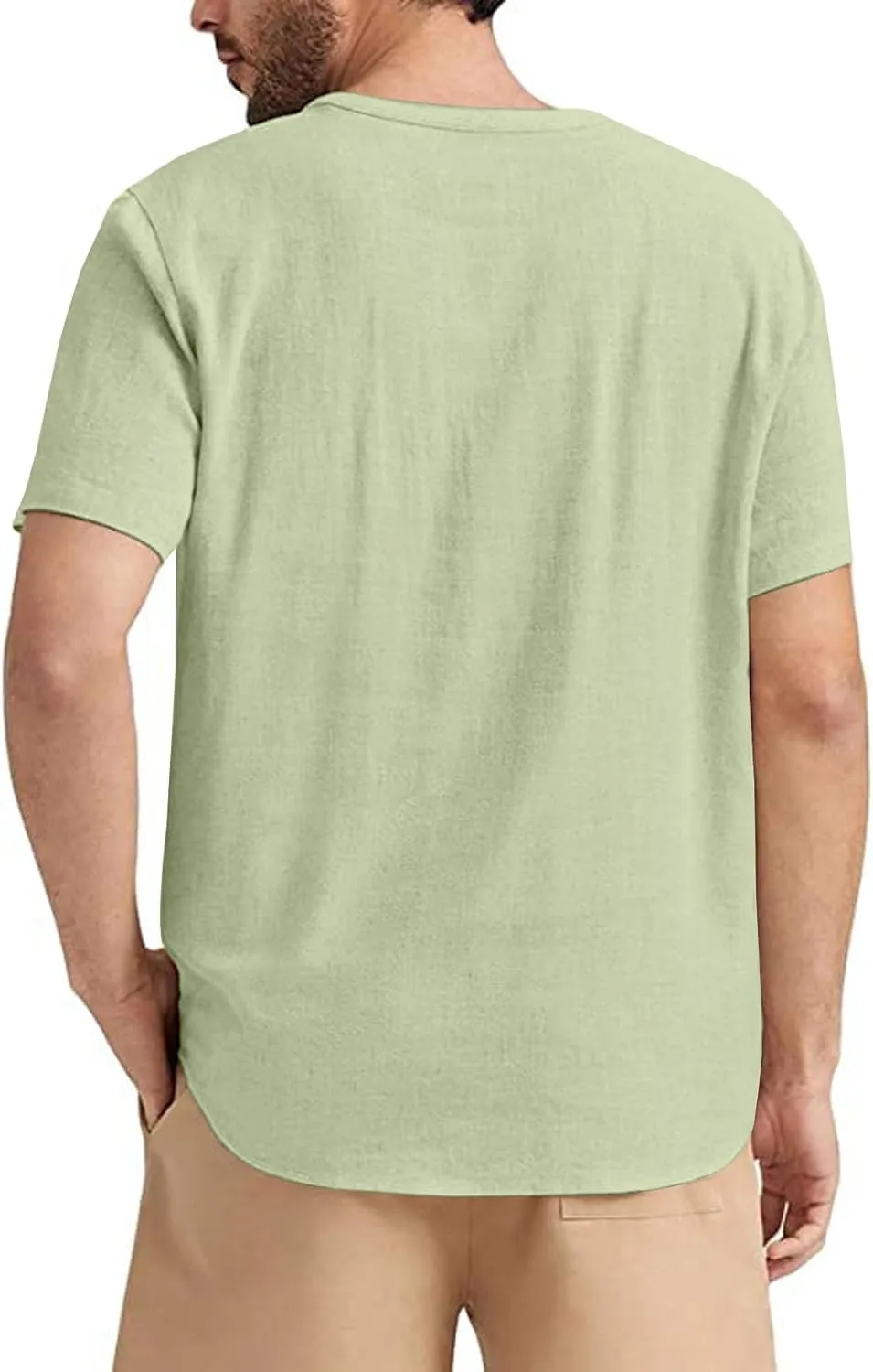 Angbater Men's Linen Shirt Short Beach Hippie T Shirts Casual Summer Lightweight Tropical Henley Shirts