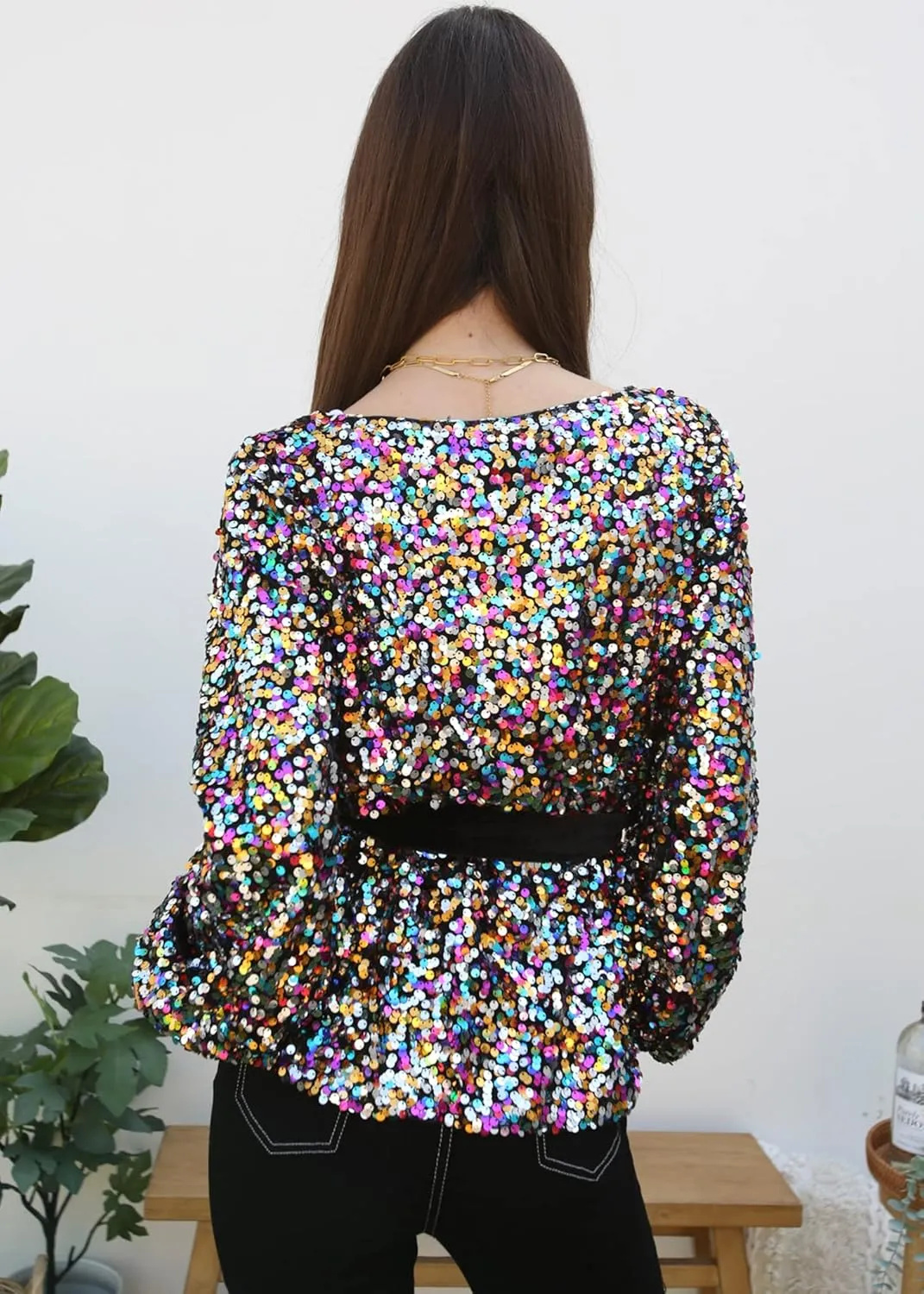 Anna-Kaci Long Sleeve Sequin Crew Neck Fashion Pullovers Sweatshirt Evening Party,