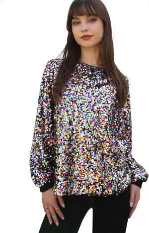 Anna-Kaci Long Sleeve Sequin Crew Neck Fashion Pullovers Sweatshirt Evening Party,