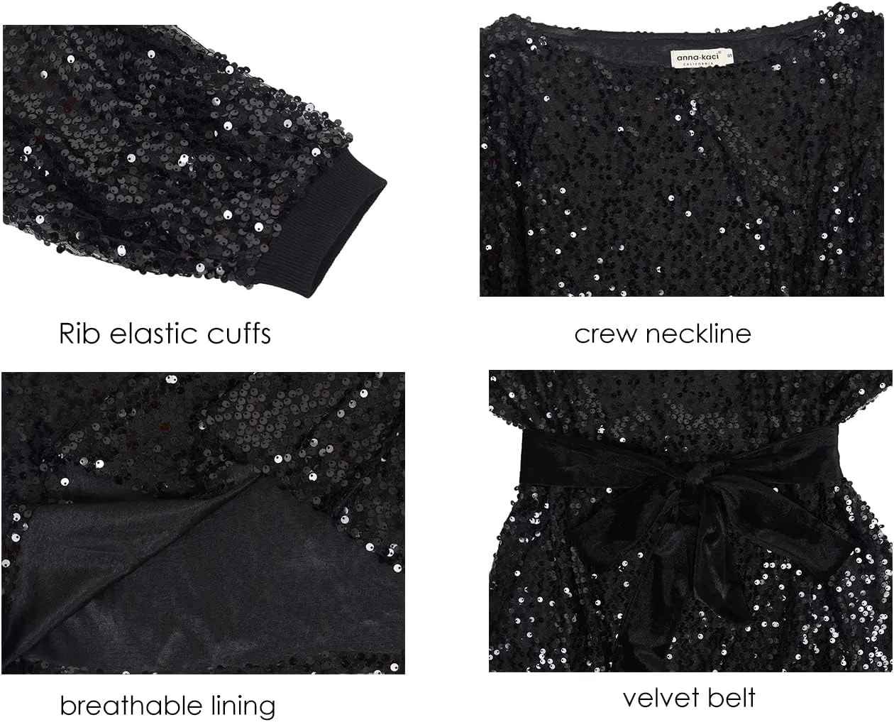Anna-Kaci Long Sleeve Sequin Crew Neck Fashion Pullovers Sweatshirt Evening Party,