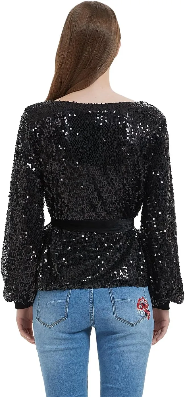 Anna-Kaci Long Sleeve Sequin Crew Neck Fashion Pullovers Sweatshirt Evening Party,