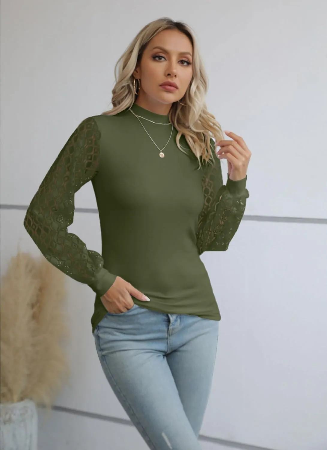 Areecin Women's Mock Neck Tops Long Sleeve Shirts Ribbed Knit Slim Fitted Casual Pullovers Tee Basic Tops