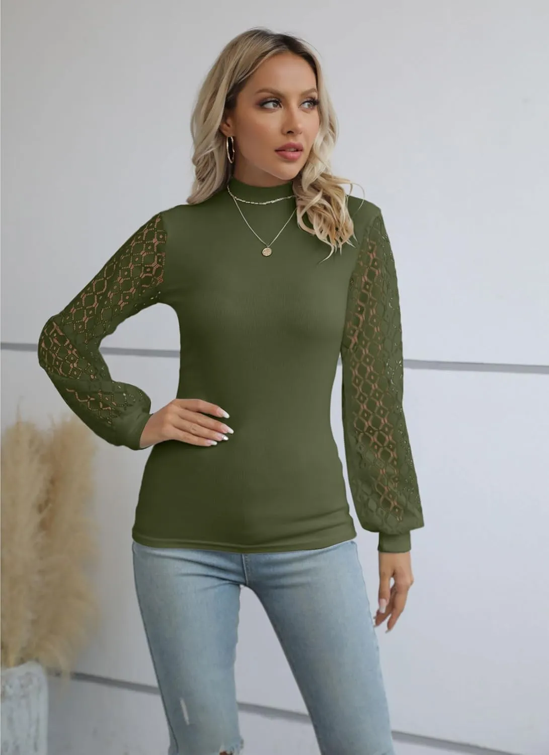 Areecin Women's Mock Neck Tops Long Sleeve Shirts Ribbed Knit Slim Fitted Casual Pullovers Tee Basic Tops